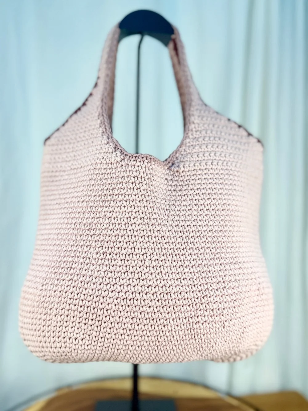 Madewell Crochet Shopper Tote Bag Wisteria Dove Pink Mauve Woven Purse EUC